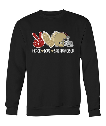 San Francisco Football Peace Love Red Gold Sweatshirts For Men And Women Love San Francisco Sport, Perfect Outfit For Football Lovers