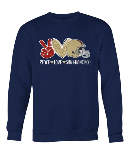 San Francisco Football Peace Love Red Gold Sweatshirts For Men And Women Love San Francisco Sport, Perfect Outfit For Football Lovers
