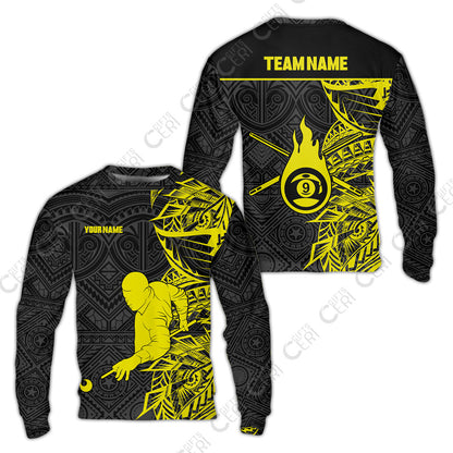 Customized 9 Ball Pool Sweatshirt, 9-Ball Billiards Tattoo Pattern, Billiards Jerseys