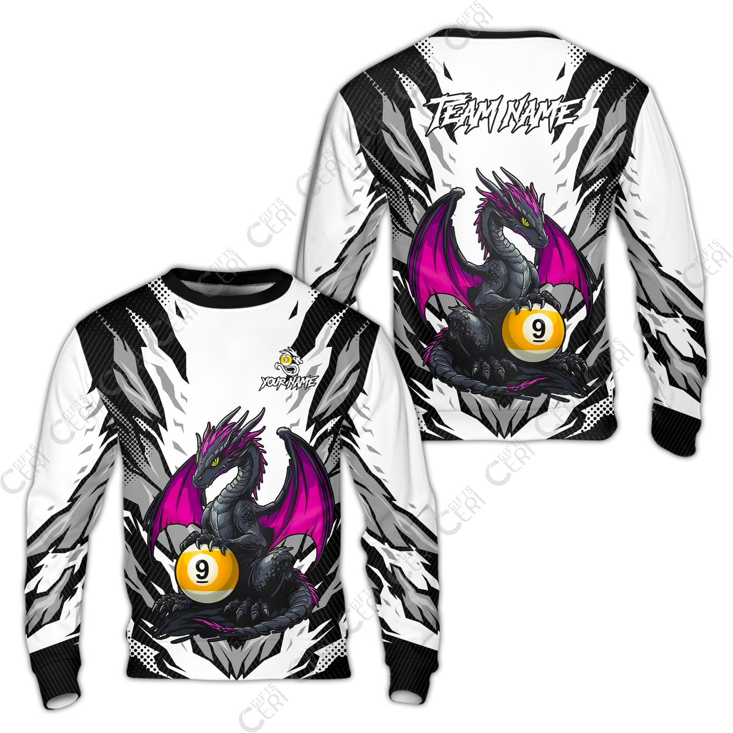 Customized Billiards Sweatshirt, Personalized Baby Dragon 9 Ball Jersey Gift For Billiard Players