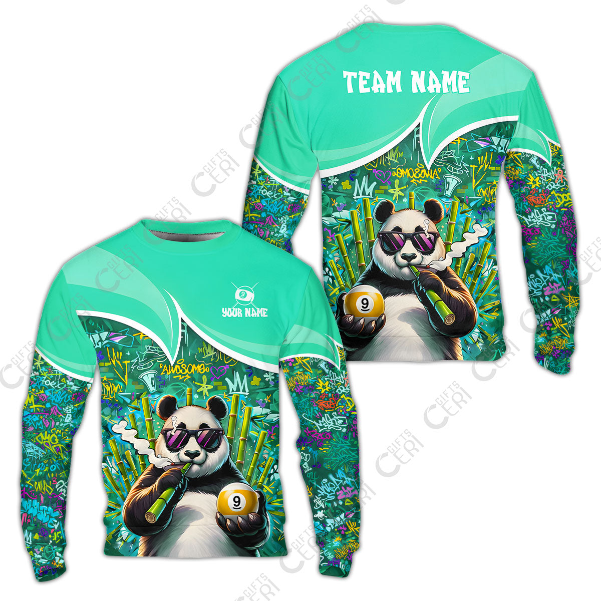 Customized 9 Ball Pool Sweatshirt, 9-Ball Panda Bamboo Billiards, Billiards Jerseys