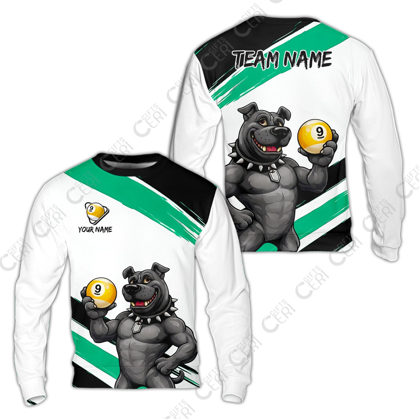 Customized Billiards Sweatshirt, Personalized Pitbull 9 Ball Jersey Gift For Billiard Players