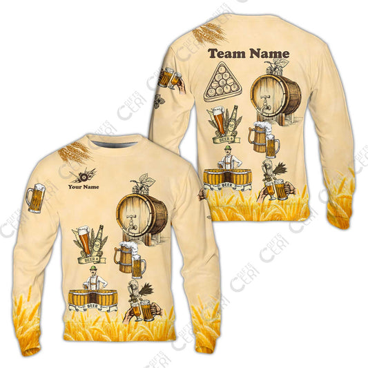 Customized 8 Ball Pool Sweatshirt, Beer 3 Scale Billiard 8-Ball, Personalized Billiards Jersey