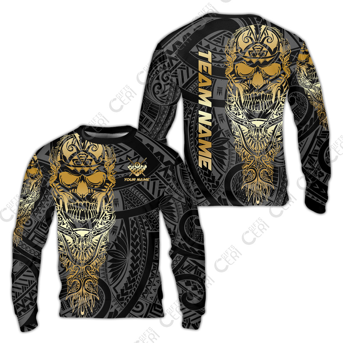 Customized 8 Ball Pool Sweatshirt, 8-Ball Billiard Ethnic Tribal Style Pattern, Billiards Jerseys