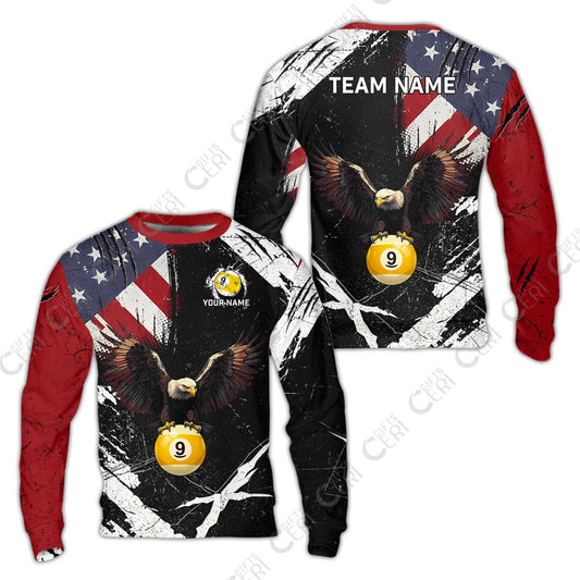 Customized 9 Ball Pool Sweatshirt, Eagle Billiard American Flag 9-ball, Personalized Billiards Jersey