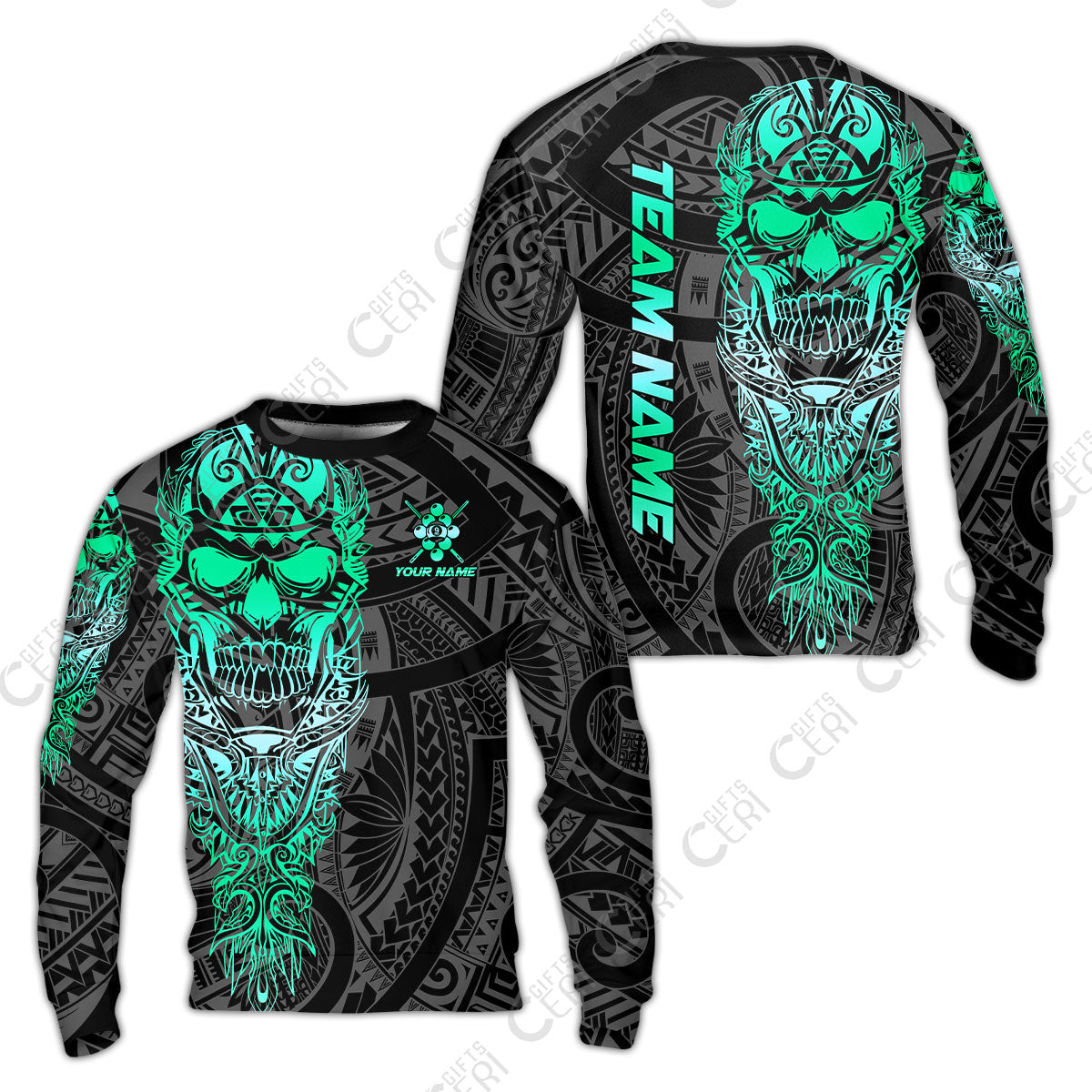 Customized 9 Ball Pool Sweatshirt, 9-Ball Billiard Ethnic Tribal Style Pattern, Billiards Jerseys