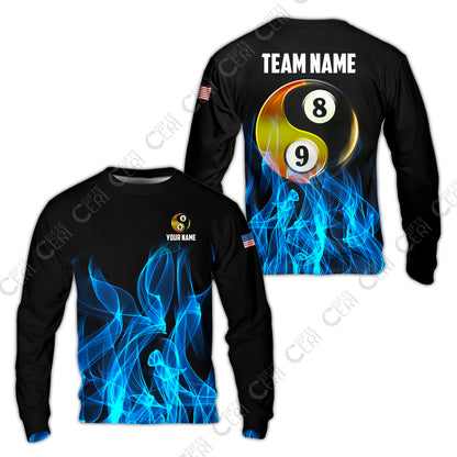 Customized Billiard Sweatshirt, Billiard 8-Ball And 9-Ball Yin-Yang Flame, Billiard Jerseys