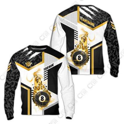 Customized Billiards Sweatshirt, Flaming 8-Ball Graphic, 8 Ball Pool Jersey