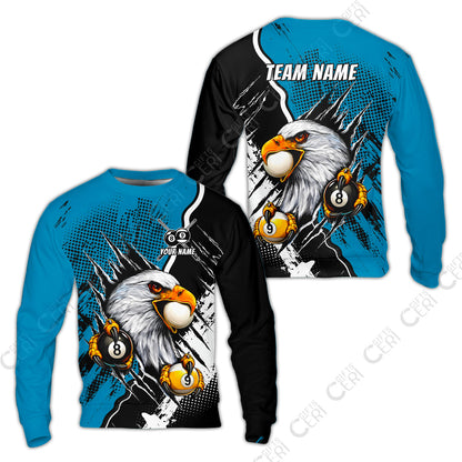 Customized Billiards Sweatshirt, 8 & 9 Ball Billiard Eagle Comic Dot Halftone Background Color, Billiards Jerseys