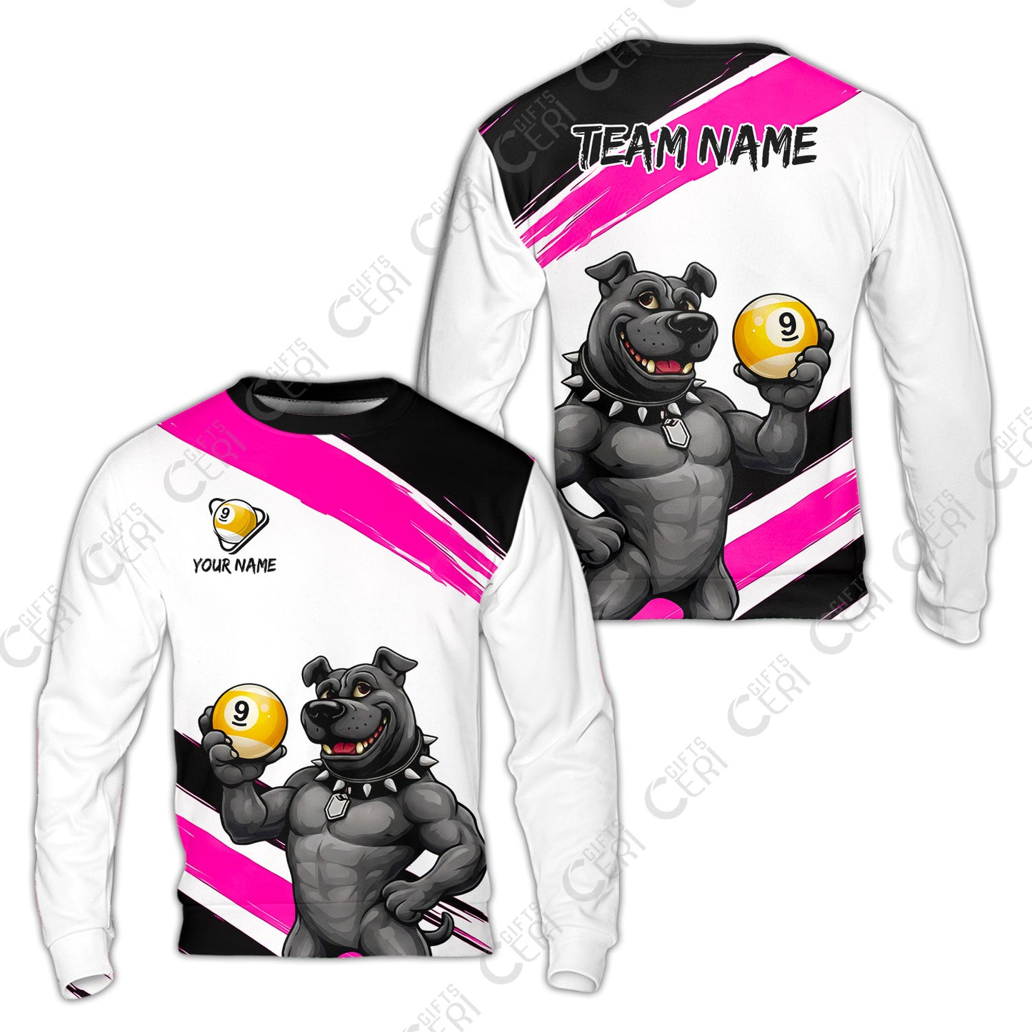 Customized Billiards Sweatshirt, Personalized Pitbull 9 Ball Jersey Gift For Billiard Players