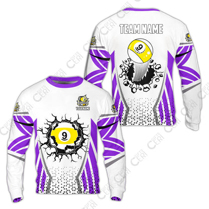 Customized 9 Ball Pool Sweatshirt, Billiard Triangle Pattern, 9-Ball Breaks The Wall, Billiard Jerseys
