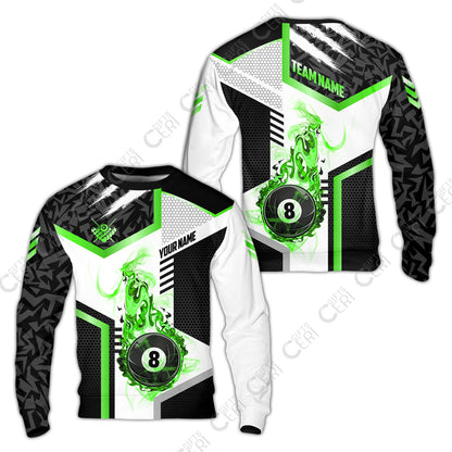 Customized Billiards Sweatshirt, Flaming 8-Ball Graphic, 8 Ball Pool Jersey