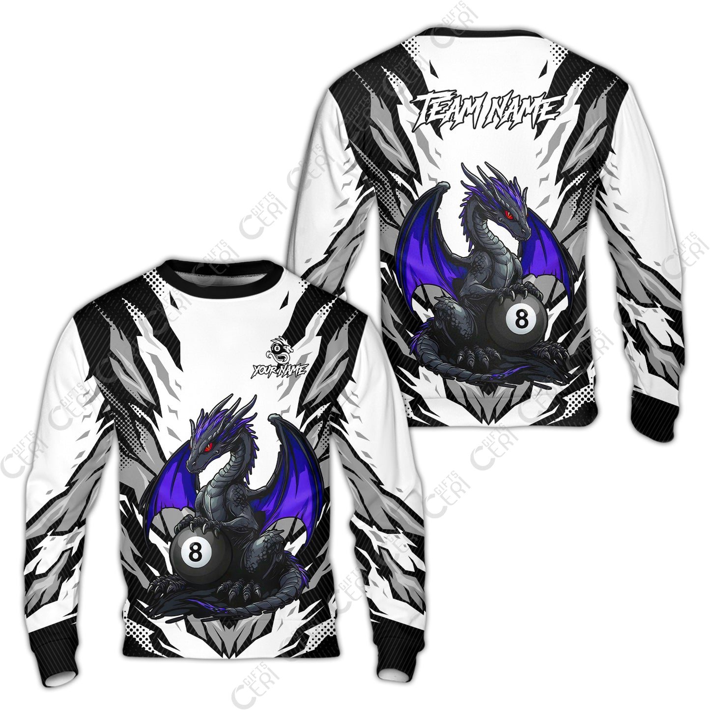 Customized Billiards Sweatshirt, Personalized Baby Dragon 8 Ball Jersey Gift For Billiard Players