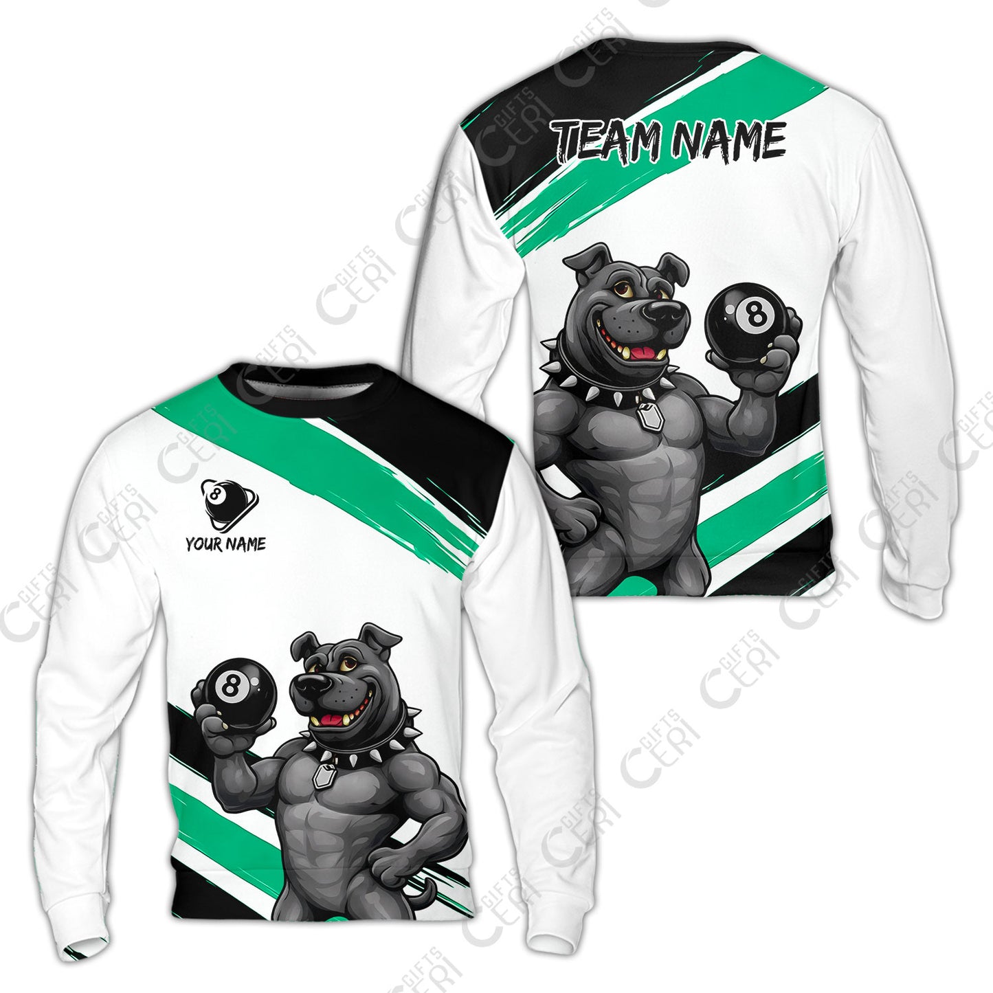 Customized Billiards Sweatshirt, Personalized Pitbull 8 Ball Jersey Gift For Billiard Players