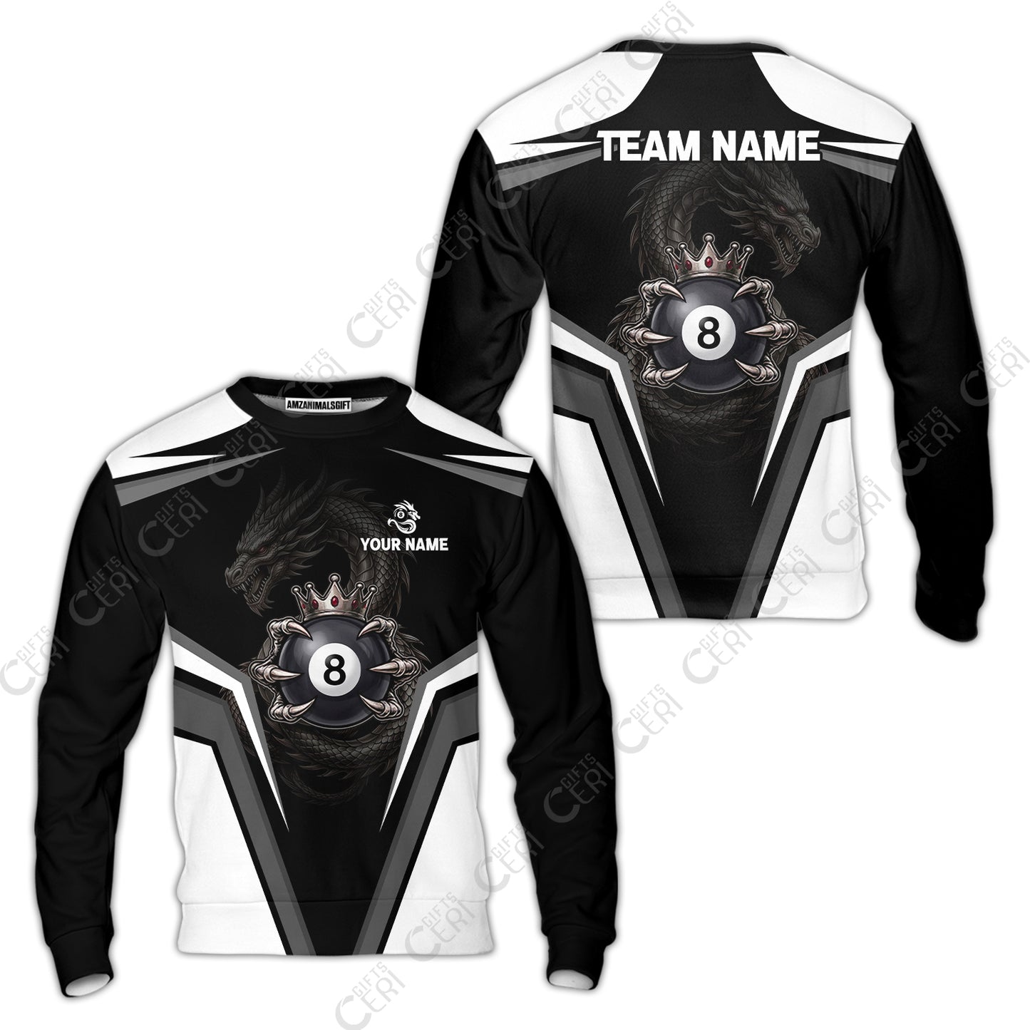 Customized 8 Ball Pool Sweatshirt, Dragon's Holding 8-Ball, Personalized Billiards Jersey