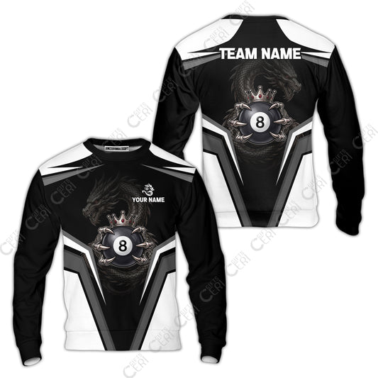 Customized 8 Ball Pool Sweatshirt, Dragon's Holding 8-Ball, Personalized Billiards Jersey