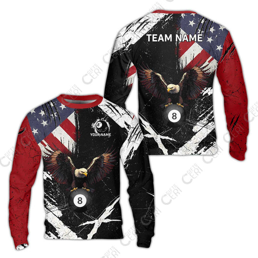 Customized 8 Ball Pool Sweatshirt, Eagle Billiard American Flag 8-ball, Personalized Billiards Jersey