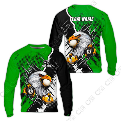 Customized Billiards Sweatshirt, 8 & 9 Ball Billiard Eagle Comic Dot Halftone Background Color, Billiards Jerseys