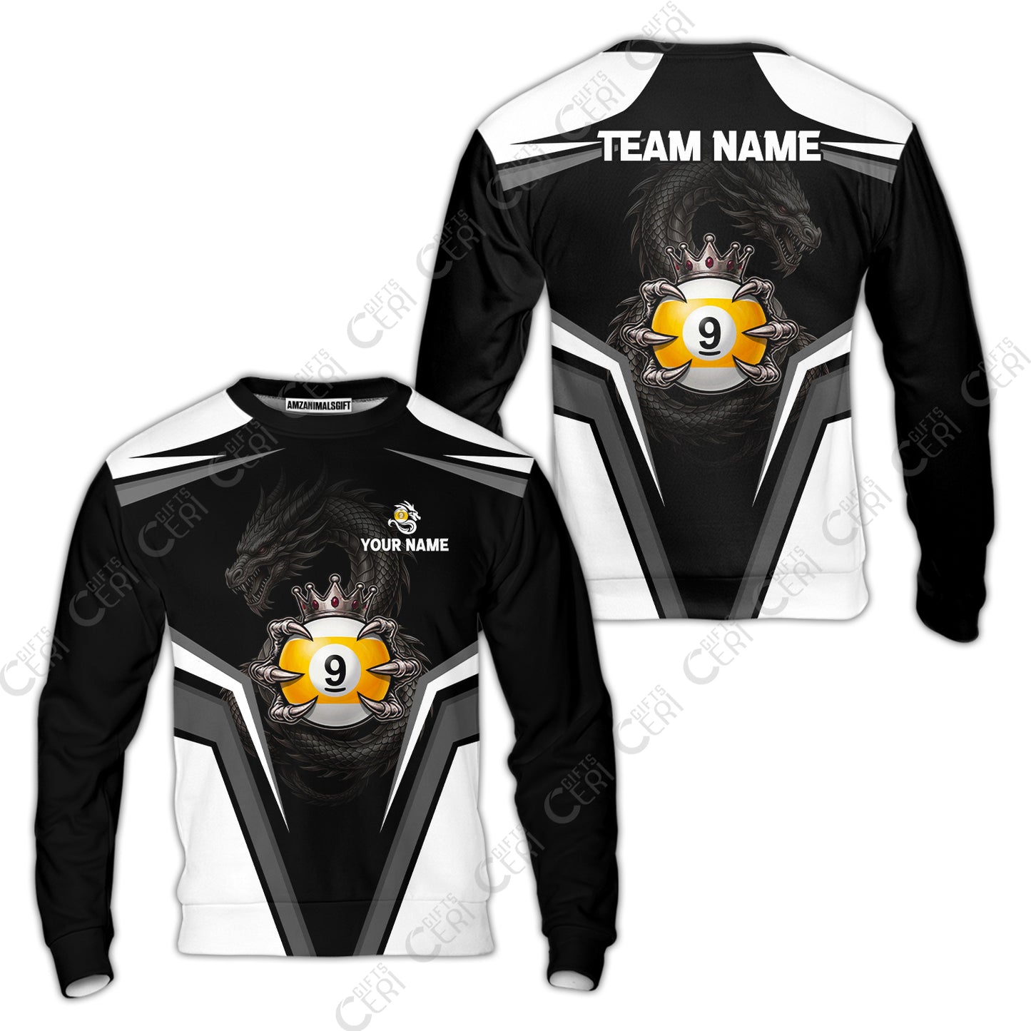 Customized 9 Ball Pool Sweatshirt, Dragon's Holding 9-Ball, Personalized Billiards Jersey