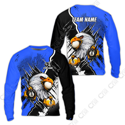 Customized Billiards Sweatshirt, 8 & 9 Ball Billiard Eagle Comic Dot Halftone Background Color, Billiards Jerseys