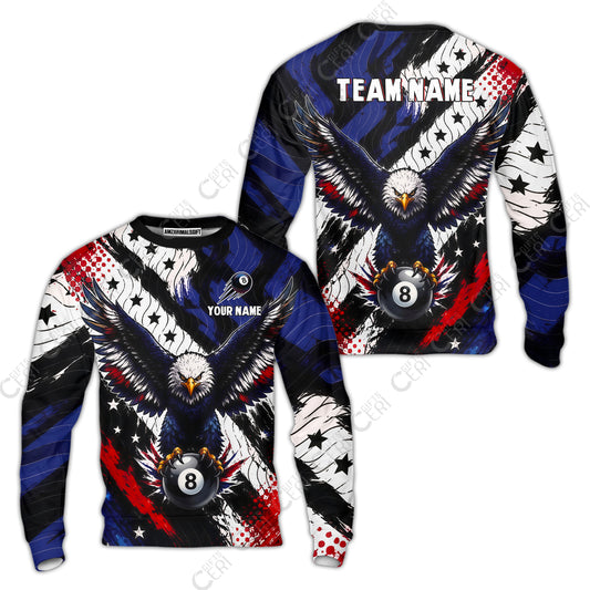 Customized 8 Ball Pool Sweatshirt, Eagle Holding Ball American Flag 8-ball, Personalized Billiards Jersey