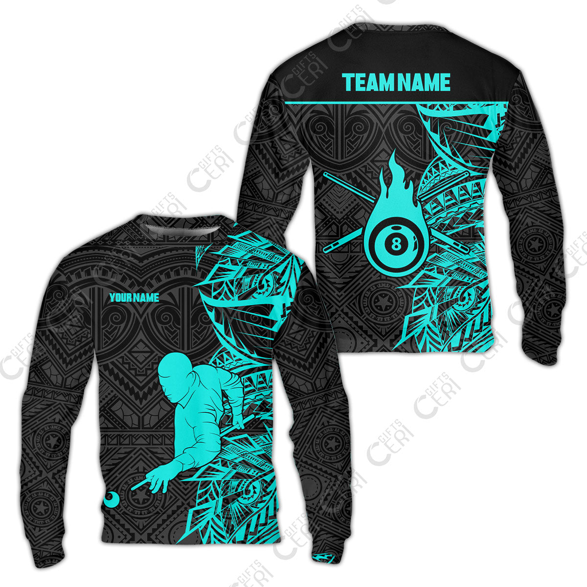Customized 8 Ball Pool Sweatshirt, 8-Ball Billiards Tattoo Pattern, Billiards Jerseys