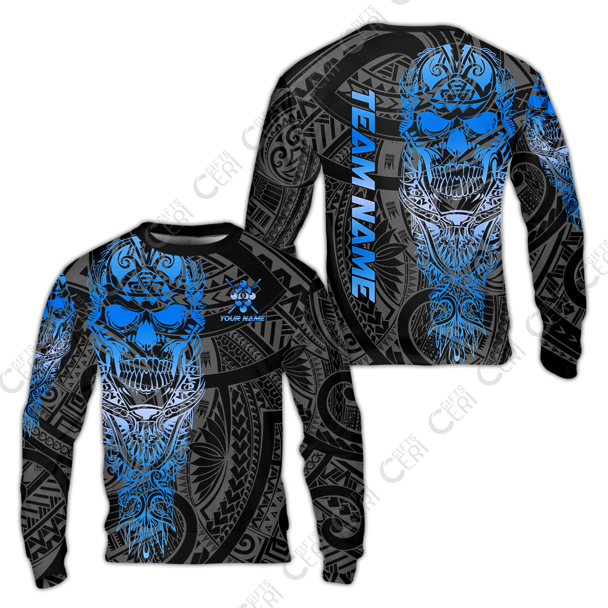 Customized 9 Ball Pool Sweatshirt, 9-Ball Billiard Ethnic Tribal Style Pattern, Billiards Jerseys