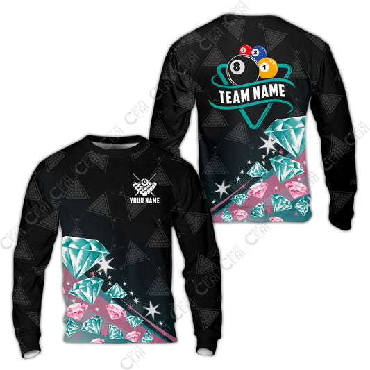 Customized 8 Ball Pool Sweatshirt, Diamonds Billiard 8-Ball, Personalized Billiards Jersey