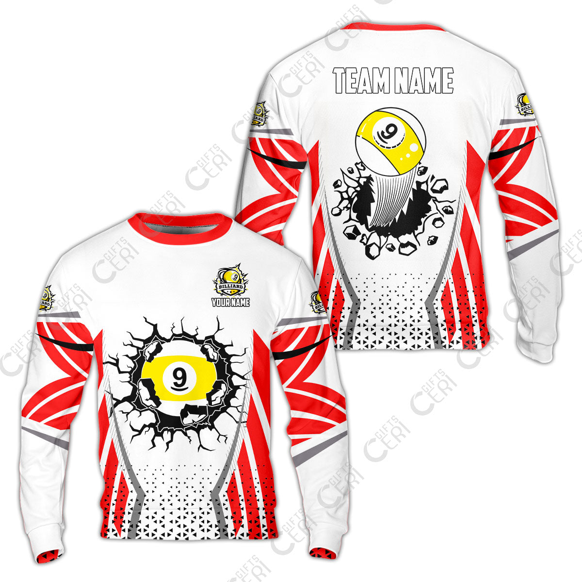 Customized 9 Ball Pool Sweatshirt, Billiard Triangle Pattern, 9-Ball Breaks The Wall, Billiard Jerseys