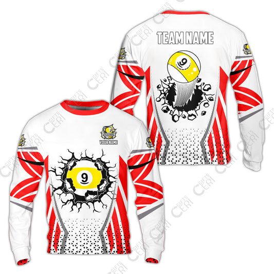 Customized 9 Ball Pool Sweatshirt, Billiard Triangle Pattern, 9-Ball Breaks The Wall, Billiard Jerseys