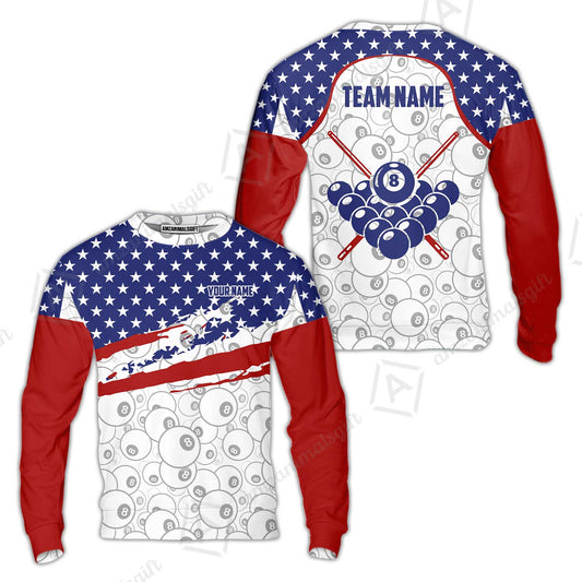 Customized 8 Ball Pool Sweatshirt, American Star Flag Billiard 8-Ball, Personalized Billiards Jersey