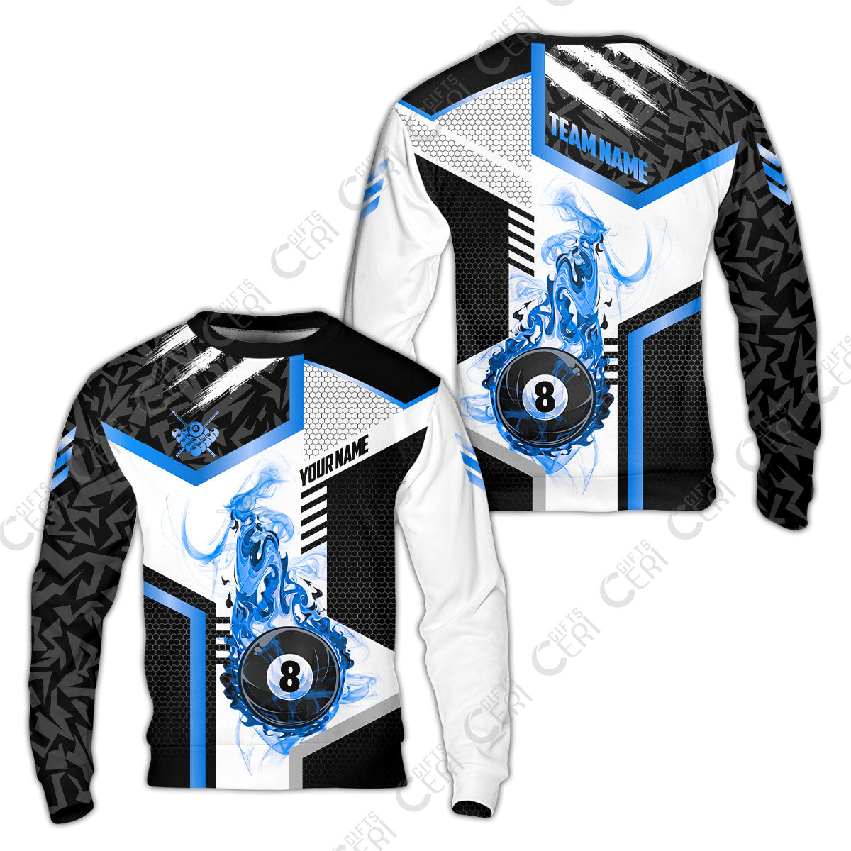 Customized Billiards Sweatshirt, Flaming 8-Ball Graphic, 8 Ball Pool Jersey