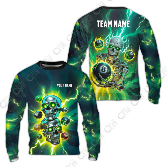 Customized 8 Ball Pool Sweatshirt, Billiards 8-Ball Thunder Skull, Billiards Jerseys