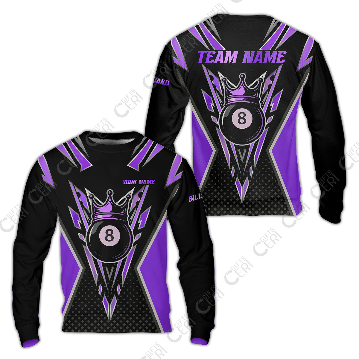 Customized 8 Ball Pool Sweatshirt, Billiard 8-Ball Crown, Billiard Jerseys