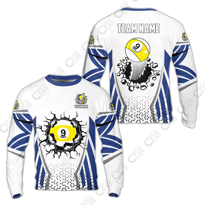Customized 9 Ball Pool Sweatshirt, Billiard Triangle Pattern, 9-Ball Breaks The Wall, Billiard Jerseys