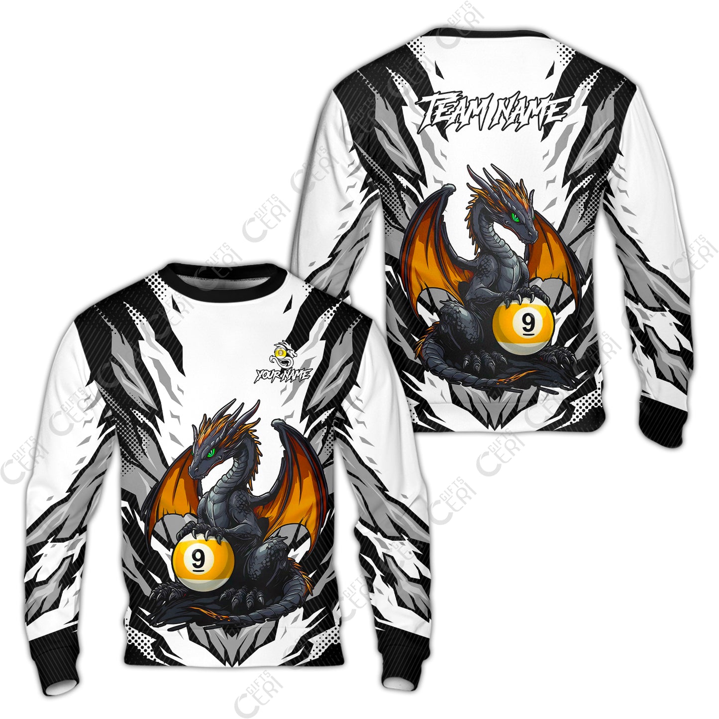 Customized Billiards Sweatshirt, Personalized Baby Dragon 9 Ball Jersey Gift For Billiard Players