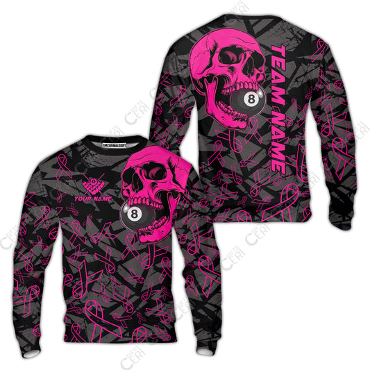 Customized 8 Ball Pool Sweatshirt, Billiard Pink Skull, Personalized Billiards Jersey