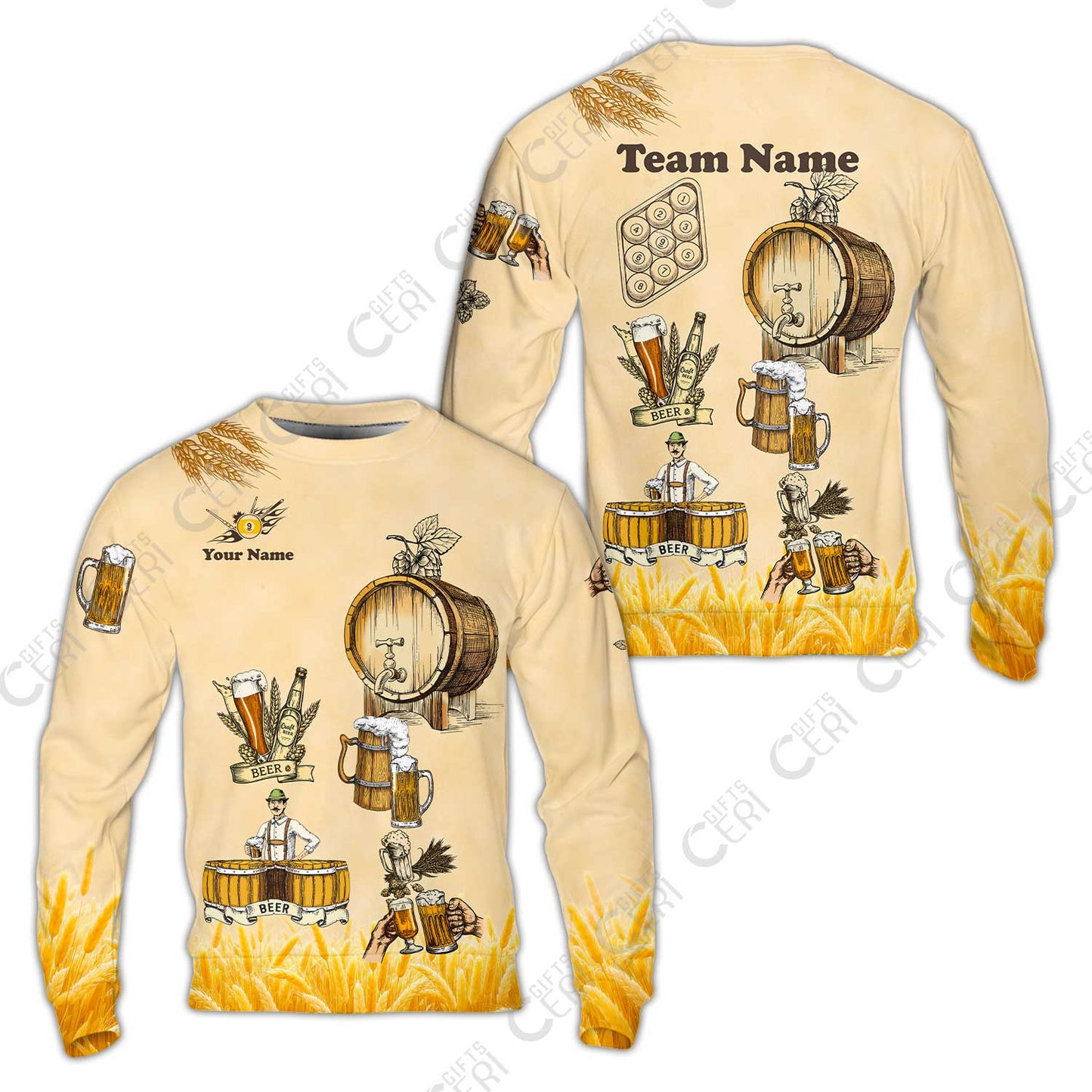 Customized 9 Ball Pool Sweatshirt, Beer 3 Scale Billiard 9-ball, Personalized Billiards Jersey