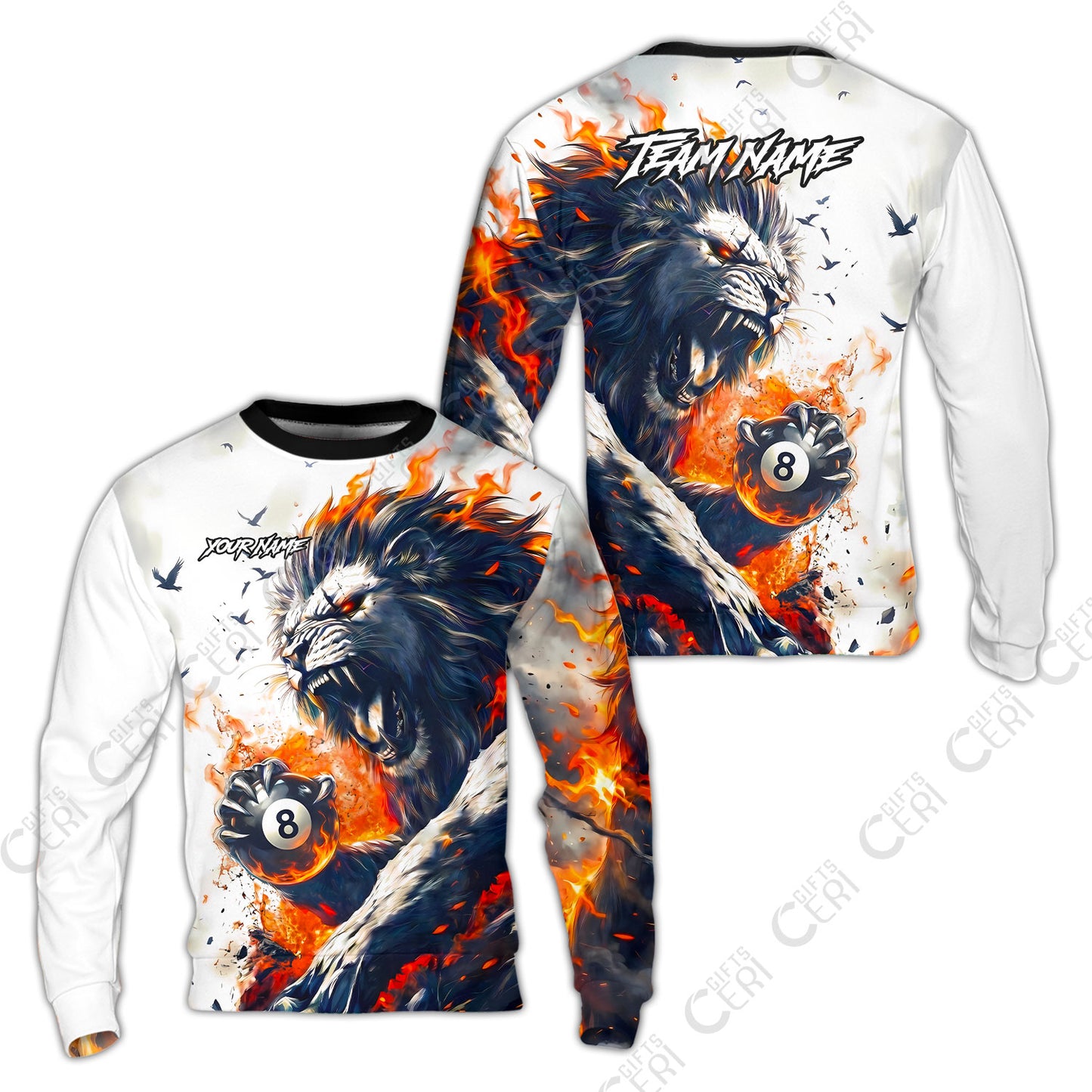 Customized 8 Ball Pool Sweatshirt, Lion Fire Lava 8-Ball, Personalized Billiards Jersey
