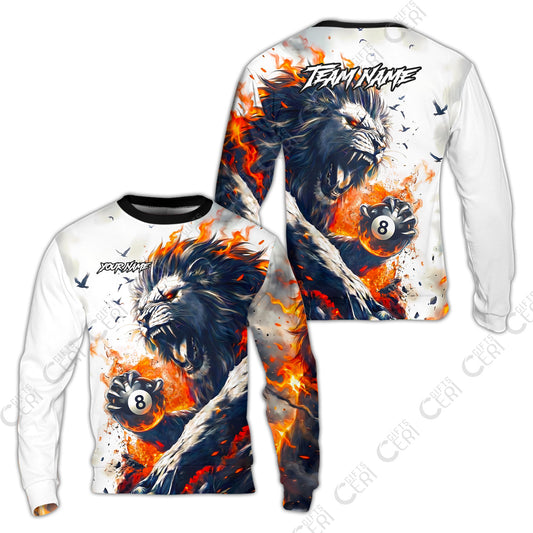 Customized 8 Ball Pool Sweatshirt, Lion Fire Lava 8-Ball, Personalized Billiards Jersey