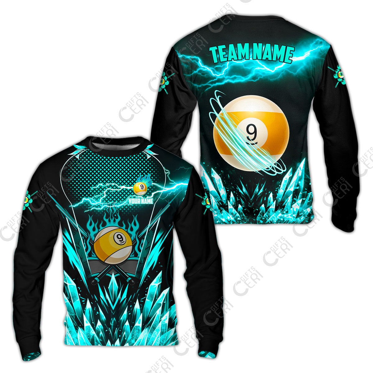 Customized 9 Ball Pool Sweatshirt, Electric Lightning Crystal, Billiards Jerseys