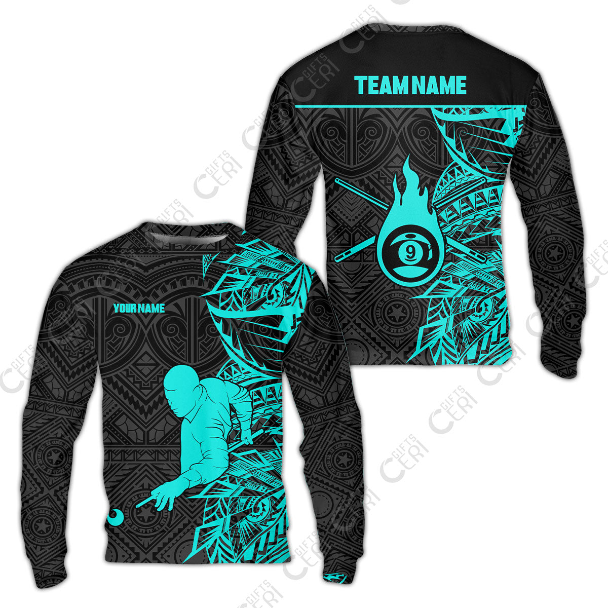 Customized 9 Ball Pool Sweatshirt, 9-Ball Billiards Tattoo Pattern, Billiards Jerseys