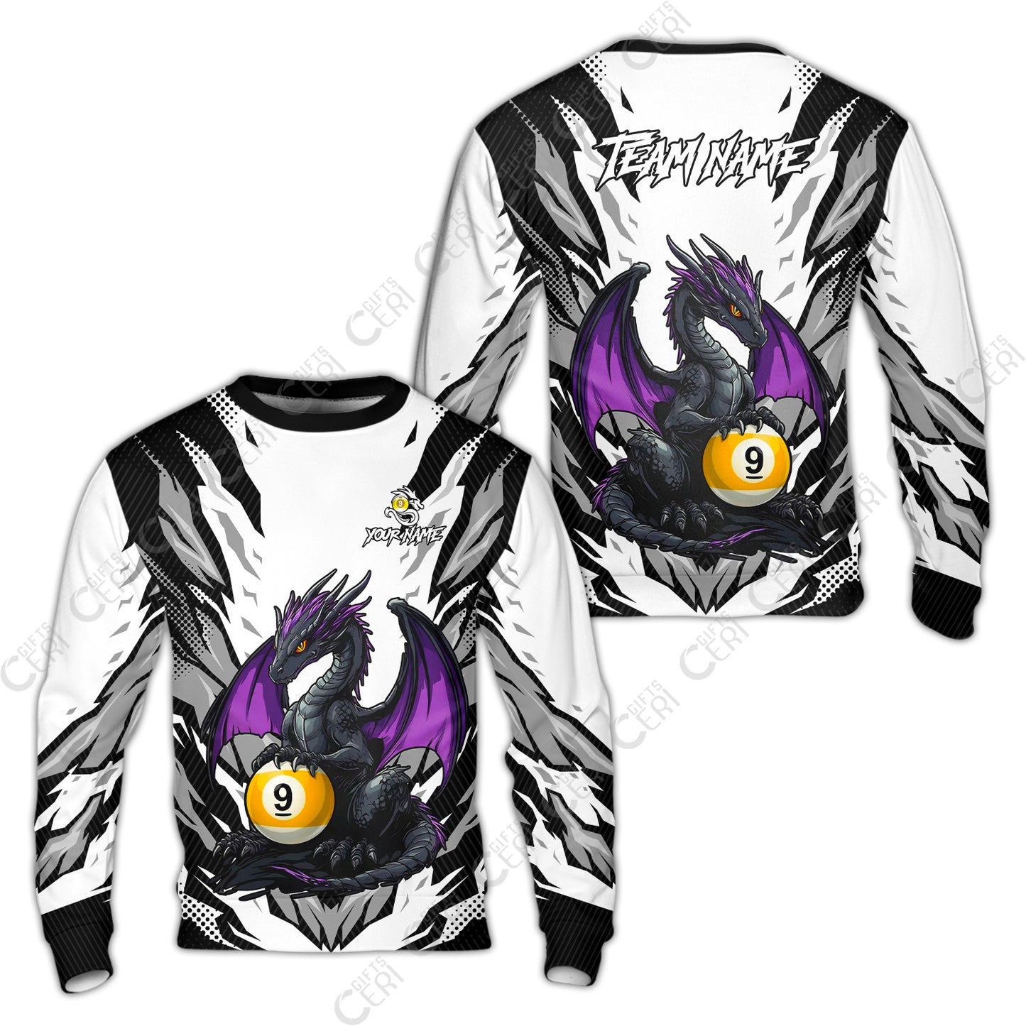Customized Billiards Sweatshirt, Personalized Baby Dragon 9 Ball Jersey Gift For Billiard Players