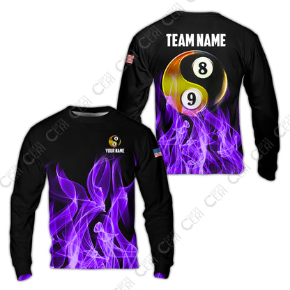 Customized Billiard Sweatshirt, Billiard 8-Ball And 9-Ball Yin-Yang Flame, Billiard Jerseys