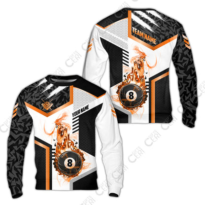Customized Billiards Sweatshirt, Flaming 8-Ball Graphic, 8 Ball Pool Jersey