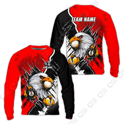 Customized Billiards Sweatshirt, 8 & 9 Ball Billiard Eagle Comic Dot Halftone Background Color, Billiards Jerseys