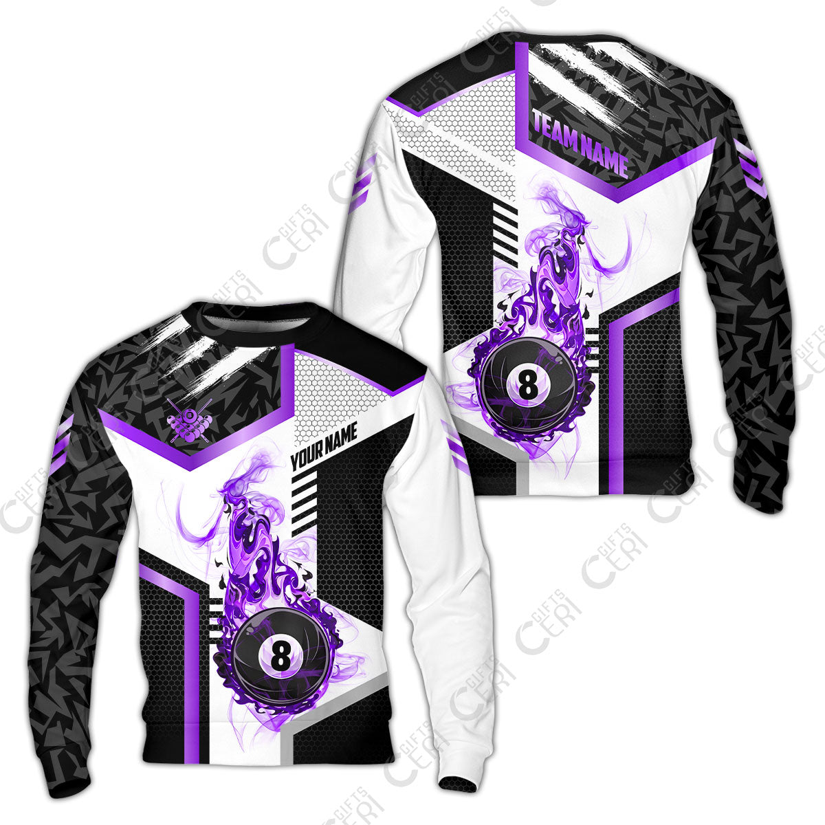 Customized Billiards Sweatshirt, Flaming 8-Ball Graphic, 8 Ball Pool Jersey