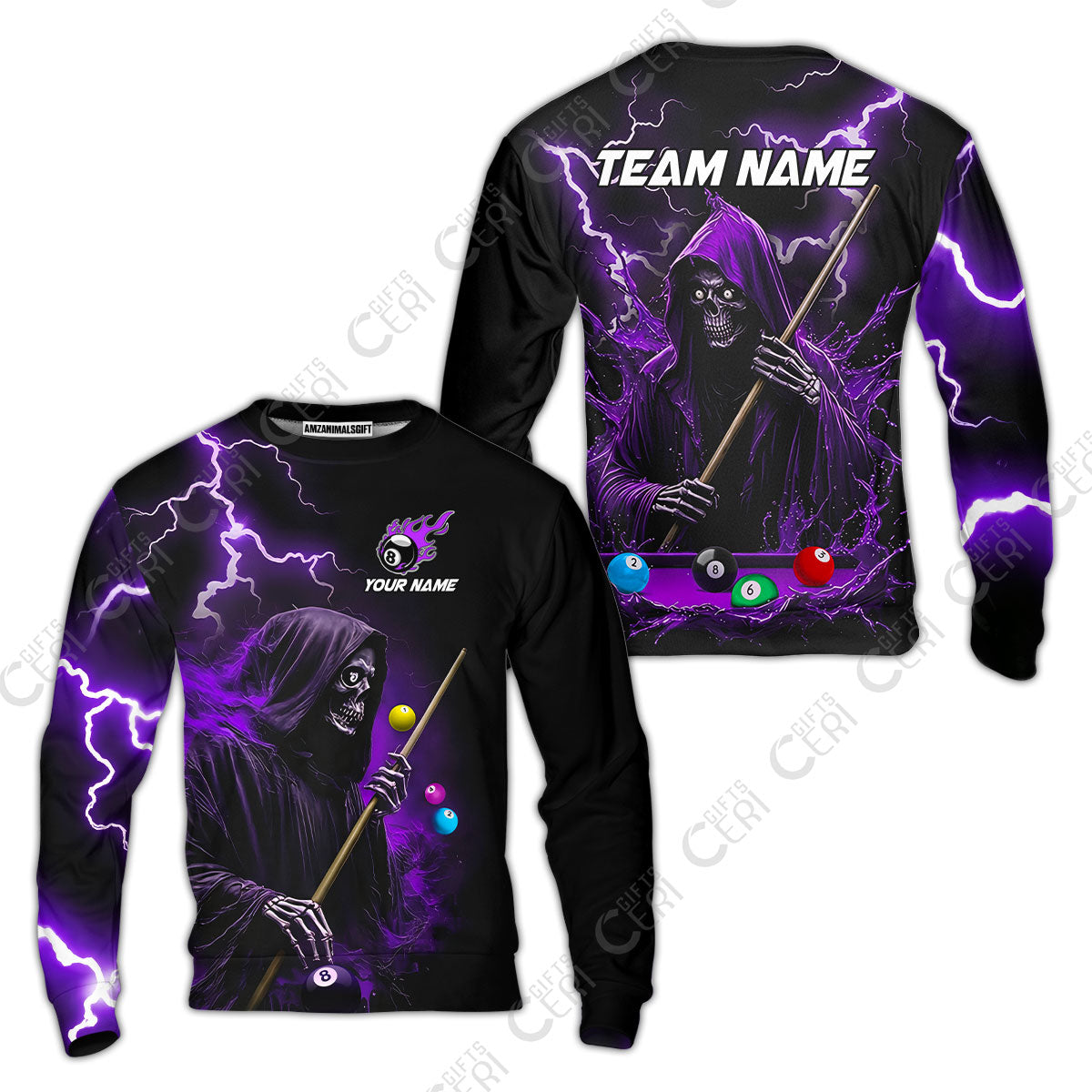 Customized 8 Ball Pool Sweatshirt, The Death Plays Billiards 8-Ball Flame, Billiards Jerseys