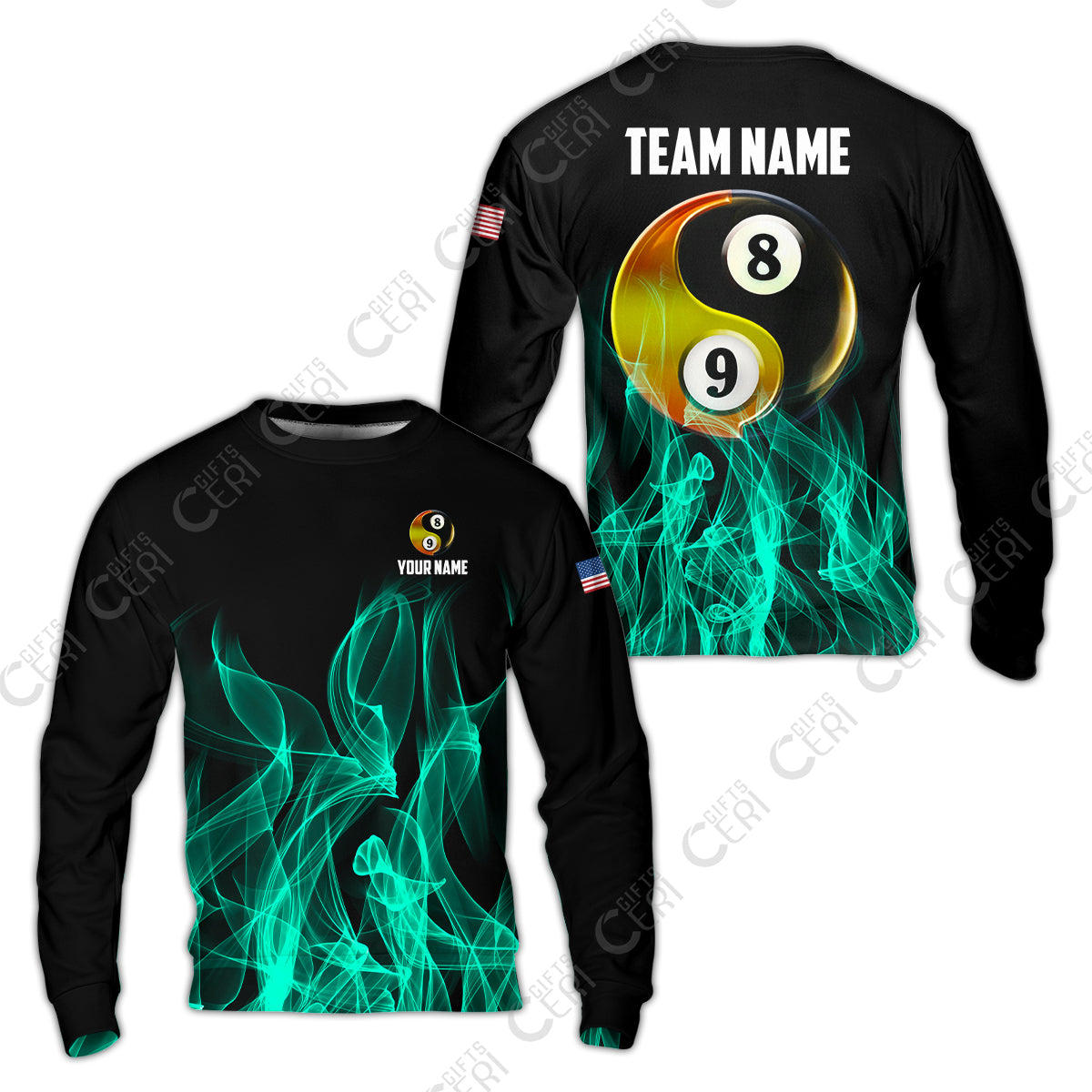 Customized Billiard Sweatshirt, Billiard 8-Ball And 9-Ball Yin-Yang Flame, Billiard Jerseys