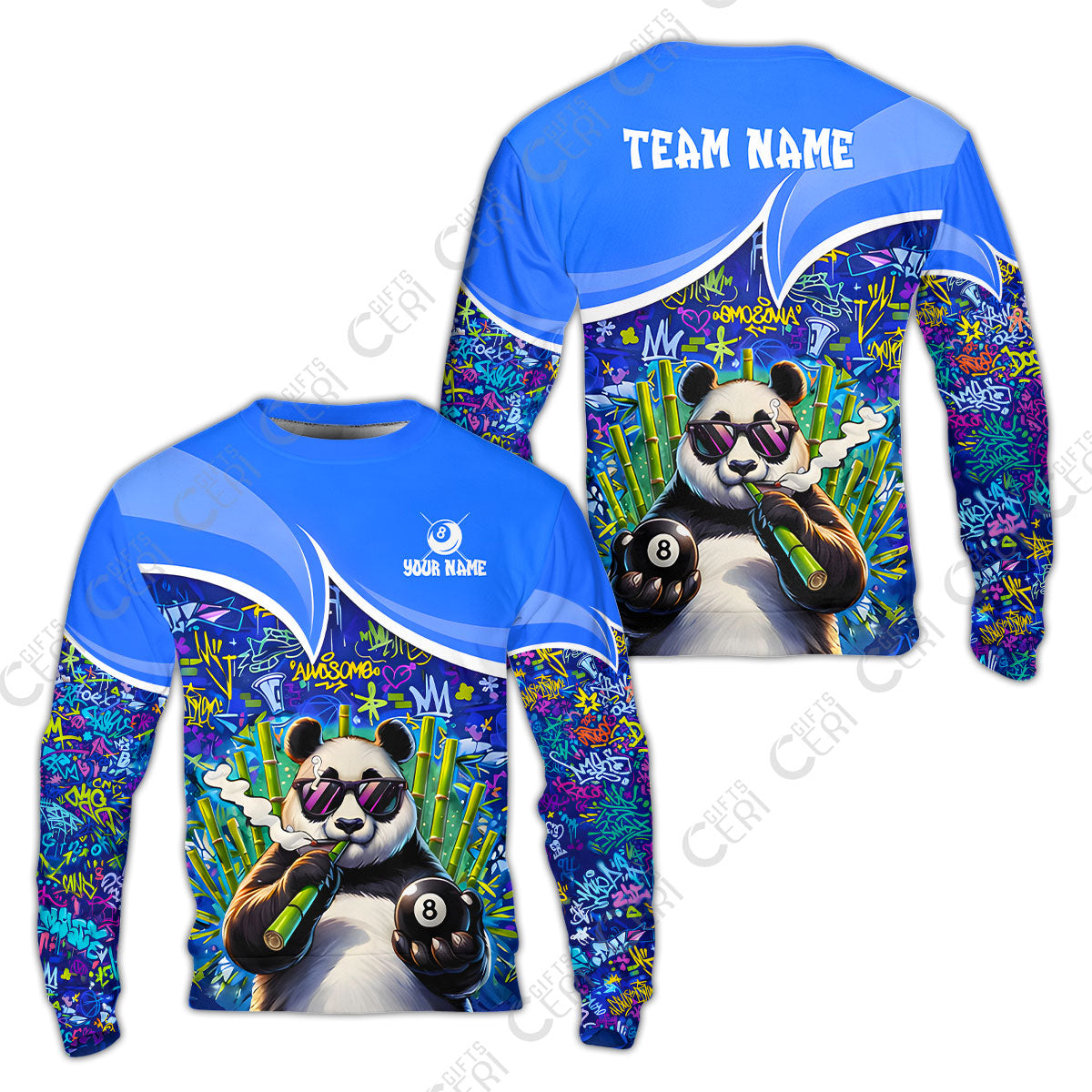 Customized 8 Ball Pool Sweatshirt, 8-Ball Panda Bamboo Billiards, Billiards Jerseys